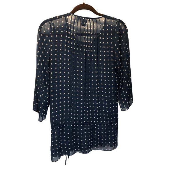 NY Collection, Navy Sheer Top, White Polkadots, Waist Tie, S - Picture 5 of 8